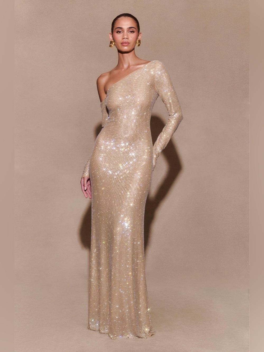 Meshki Marcia Diamante Long Sleeve Maxi Dress - Nude - Picture 3 of 10